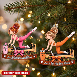Personalized Pilates Girl Christmas Ornament, Custom Name Pilates Lover Gift