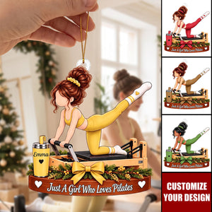 Personalized Pilates Girl Christmas Ornament, Custom Name Pilates Lover Gift