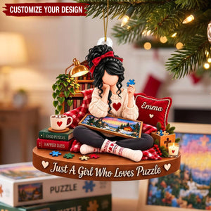 Personalized Puzzle Girl Ornament, Custom Name Puzzle Lover