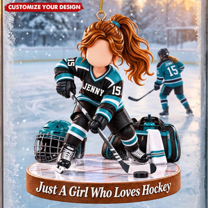 Personalized Ice Hockey Boy Girl Christmas Ornament, Custom Name & Number Hockey Player Gift