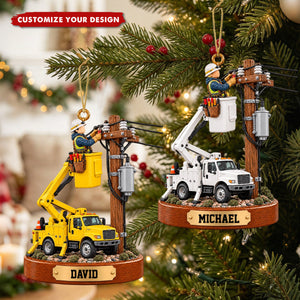 Personalized Lineman Bucket Truck Christmas Ornament