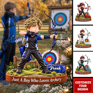 Personalized Archery Aiming Christmas Ornament, Archery Boy & Girl Gift