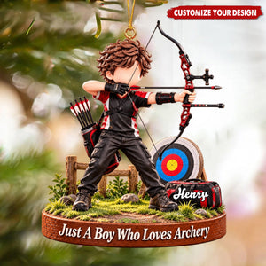 Personalized Archery Aiming Christmas Ornament, Archery Boy & Girl Gift