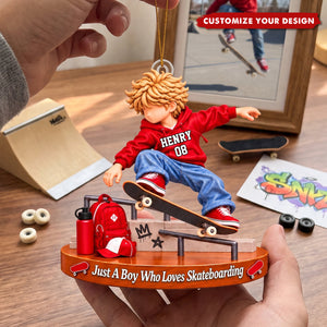 Personalized Skateboard Boy Christmas Ornament, Santa Hat Skater Tree Decor