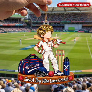 Personalized Cricket Ornament, Custom Name Gift for Cricket Lover Boy