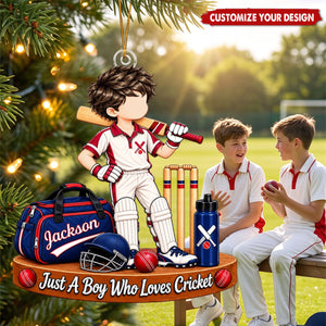 Personalized Cricket Ornament, Custom Name Gift for Cricket Lover Boy
