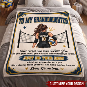 To My Granddaughter Volleyball Blanket, Custom Name & Number, Gift From Grandma