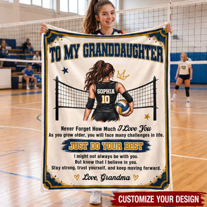 To My Granddaughter Volleyball Blanket, Custom Name & Number, Gift From Grandma