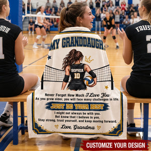 To My Granddaughter Volleyball Blanket, Custom Name & Number, Gift From Grandma