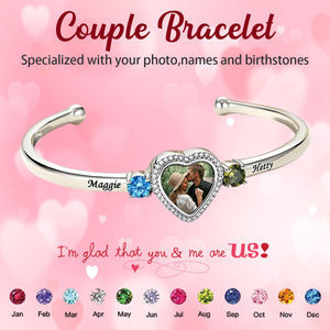 Custom Birthstone Bracelet With Name Photo Engraved Mother's Day Gift