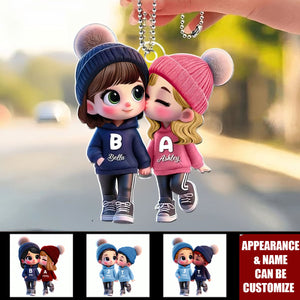 Cute Cartoon Couple Walking Personalized Ornament