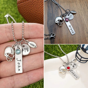 Football Helmet Custom Birthstone Engraved Name and Number Personalized Necklace, Gift For Football Lover