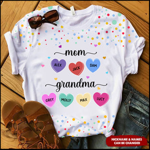 Mom Grandma And Sweet Heart Grandkids Personalized T-shirt