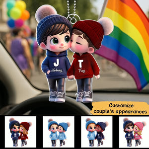 Cute Cartoon Couple Walking Personalized Ornament