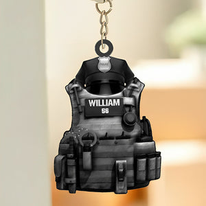 Personalized Police Bulletproof Vest With Service Cap Keychain