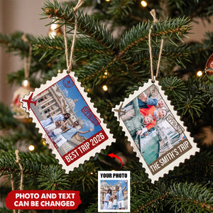 Family Travel Christmas Gift - Personalized Custom Photo Postage Stamp Wooden Ornament