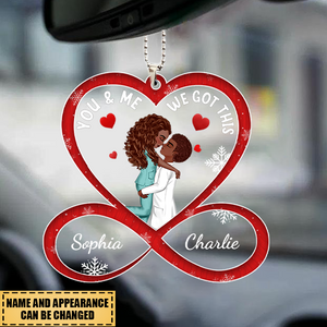 Personalized Heart Infinity Doll Couple Portrait, Firefighter, Nurse, Police Officer, Teacher, Gifts by Occupation Car Ornament