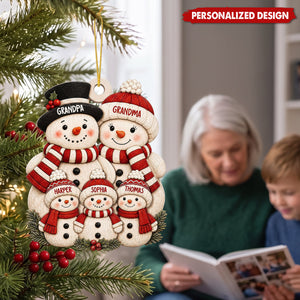 Personalized Snowman Family Christmas Ornament - Custom Names Snowman Family Decoration