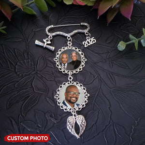 Graduation Custom Memorial Photo With Angel Wings Pendant Personalized Gown Charm Pin