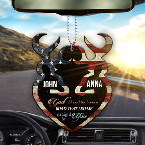 Personalized Buck And Doe Flag Heart God Blessed Ornament