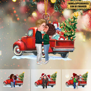Christmas Truck Doll Couple Kissing Personalized Acrylic Ornament