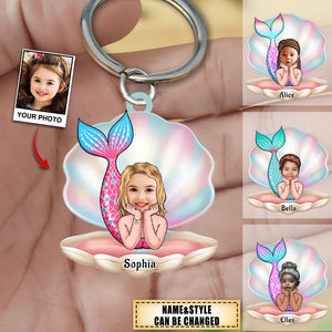 Personalized Cute Mermaid Girl Upload Photo Keychain