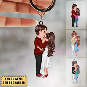 Hugging Each Other, Kissing Couples - Personalized Keychain
