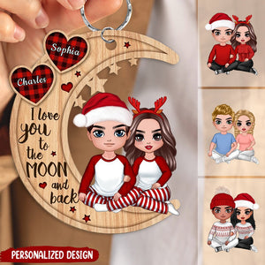 Doll Couple Sitting Hugging - Personalized Keychain