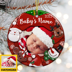 Baby First Christmas Photo Circle Ornament