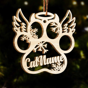 Happy Christmas With Fur Babies - Personalized Paw Ornament (Dog, Cat & Angel Wings) - Customized Decoration Gift