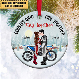 Ride Together - Stay Together, Personalized Motorcross Couple Ceramic Ornament