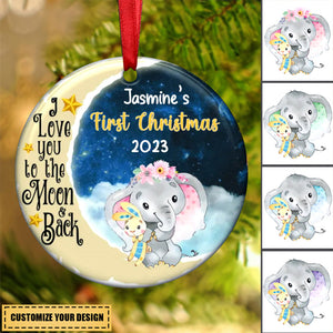 Gifts for Newborn Babies - Elephant Baby First Christmas - Personalized Circle Ornament