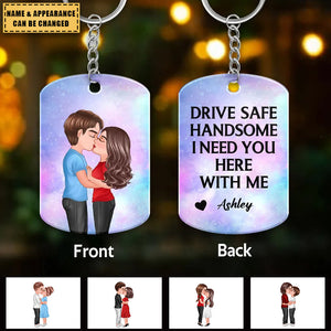 Drive Safe Handsome Beauty Doll Couple Kissing Personalized Stainless Steel Keychain