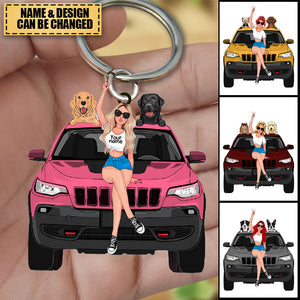 Personalized A Girl With Off-Road Car And Dog Keychain Gift For Journey Girls