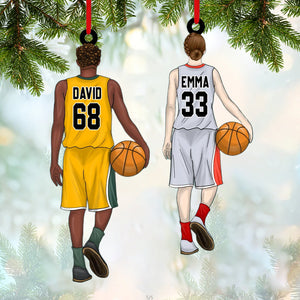 PERSONALIZED Woman And Man Basketball Player Arcylic Christmas Ornament For Basketball Player