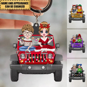 Christmas Doll Couple With Car Personalized Acrylic Keychain