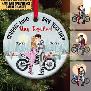 Ride Together - Stay Together, Personalized Motorcross Couple Ceramic Ornament