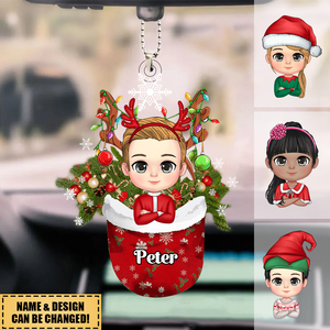 Personalized Kid In Snow Pocket Christmas Car Ornament