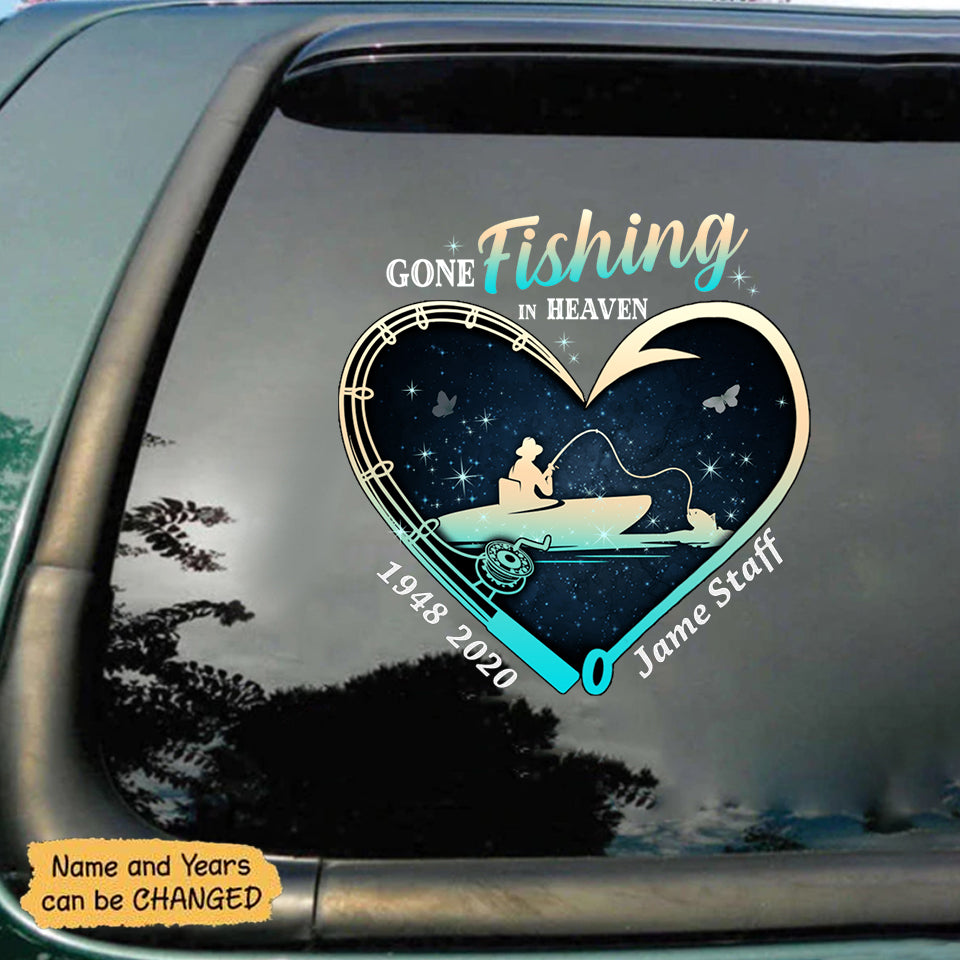 Memorial Gone Fishing In Heaven Personalized Decal
