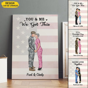 It's A Beautiful Day To Save Lives - Personalized Poster, Couple Portrait, Firefighter, EMS, Nurse, Police Officer