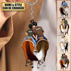 Kissing Couple-Personalized Car Acrylic Keychain For Horse Couples, Horseback Riding Lovers