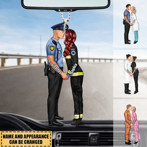 Personalized Car Ornament For Couple Portrait, Firefighter, EMS, Nurse, Police Officer, Military