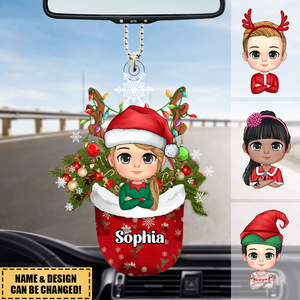 Personalized Kid In Snow Pocket Christmas Car Ornament