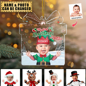 Christmas Gifts - Custom Transparent Ornament from Photo - Baby Elf - My First Christmas
