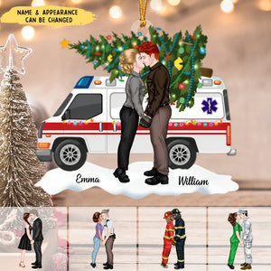 Gift For EMS Workers, Couple Gift, Personalized Acrylic Ornament, EMS Couple Ambulance Ornament. Christmas Gift