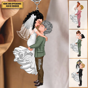 Personalized Married Engaged Doll Couple Kissing Hugging Keychain