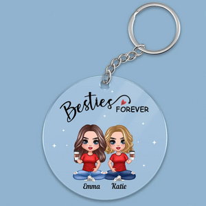 Doll Besties Sitting Always Sisters Besties Forever Personalized Circle Acrylic Keychain