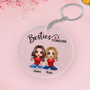 Doll Besties Sitting Always Sisters Besties Forever Personalized Circle Acrylic Keychain