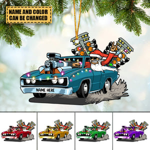 Drag Racing Hot Rod With Drag Tree Light - Personalized Christmas Ornament - Christmas Gift For Drag Racer
