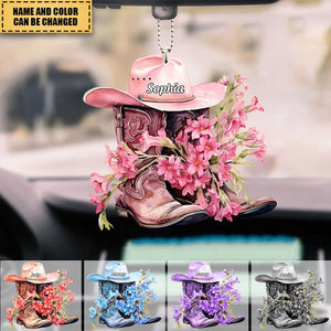 Personalized Boots And Hat Flower Cowboy Acrylic Car Ornament